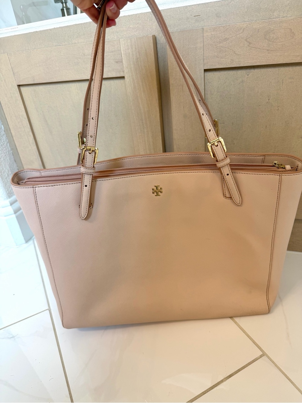 Tory Burch Blush Leather Tote with Gold Logo